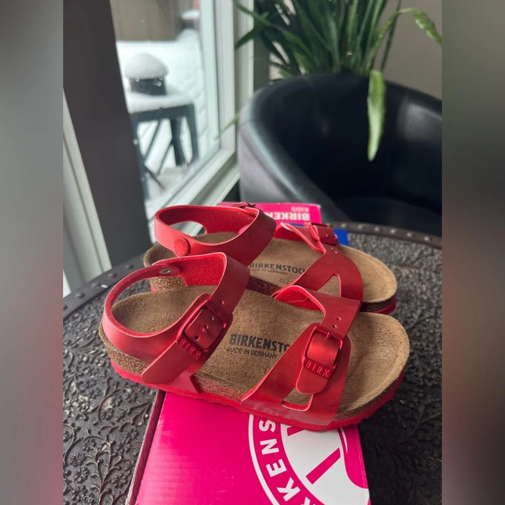 BIRKENSTOCK RIO KIDS SOFT METALLIC RED SANDALS 26 EU 8 US - Picture 4 of 8